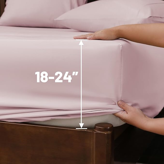 Extra Deep Pocket Queen Sheets 18-24 Inch 1000 Thread Count 100% Egyptian Cotton Sateen Weave Soft Breathable 4 Pieces（Queen,Light Pink）