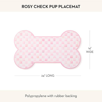 MACKENZIE-CHILDS Pup Placemat, Cute Pet Food Mat for Dog Bowls and Cat Bowls, Pink-and-White Rosy Check
