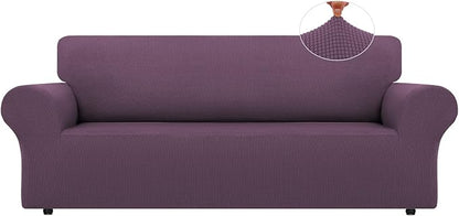 LURKA Stretch Sofa Slipcovers 1 Piece Couch Covers for 3 Cushion Couch Sofa Furniture Protector Full Sofa Covers with Elastic Bottom for Kids and Dog (Large, Purple)