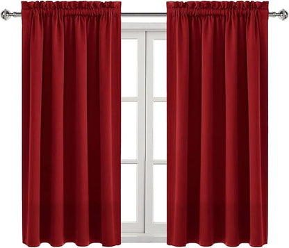 DWCN Christmas Burgundy Room Darkening Blackout Curtains - Thermal Insulated Privacy Energy Saving Window Curtain Drapes 38 x 54 inch Length, Set of 2 Bedroom Living Room Curtains