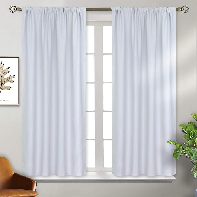 BGment Rod Pocket Room Darkening Curtains 54 Inches Length - Thermal Insulated Bedroom Curtain for Short Window, 42 x 54 Inch, 2 Panels, Greyish White