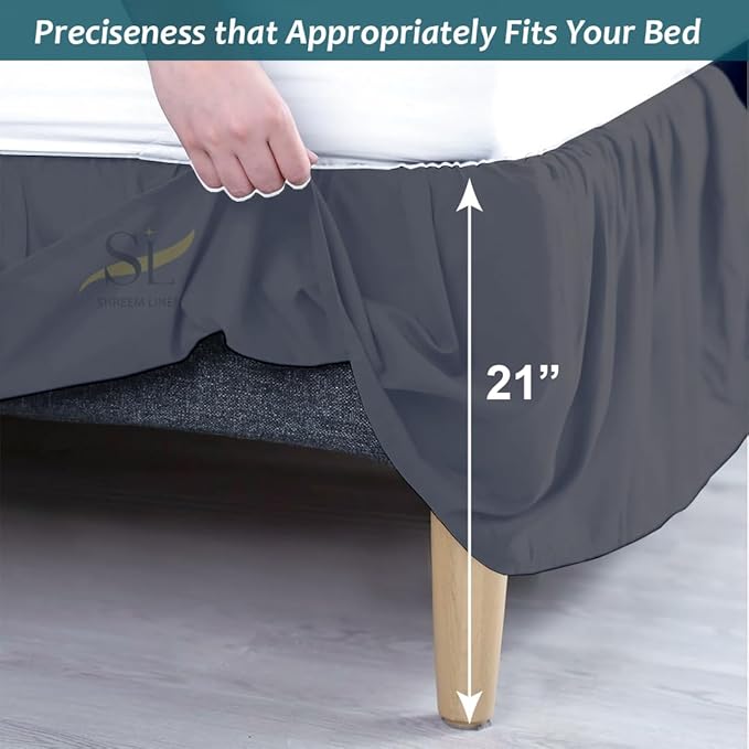 Shreem Linen Ruffled Bed Skirt with Split Corners, Gathered Style, 100% Microfiber, 21-Inch Drop, Dust Ruffle Bedskirt with Platform, Queen, Dark Grey