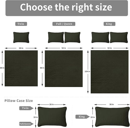 Easy-Going Twin Size Reversible Quilt Set with 1 Quilt and 1 Pillow Sham, Soft Bed Quilt Cover, Water Resistant Lightweight Microfiber Bedspread, Stain Resistant, Damask-Army Green/Beige