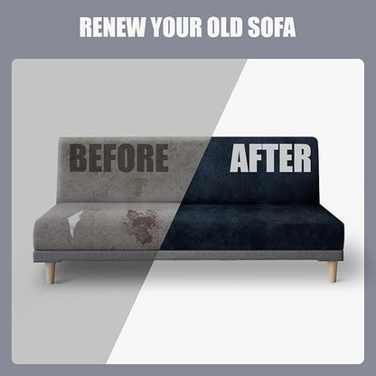 molasofa Leather Like Stretch Futon Slipcover Armless Futon Bed Sofa Cover Furniture Protector with Elastic Bottom, Soft and Washable Futon Cover for Sofa Bed Stay in Place（Medium, Navy Blue）