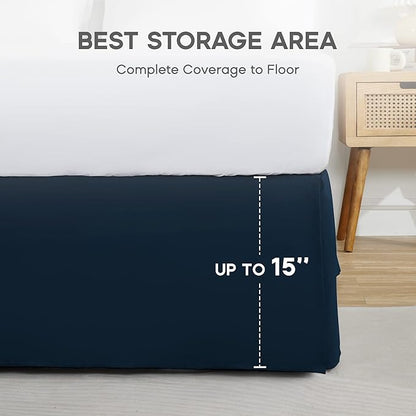 SONIVE Twin Bed Skirt,15" Drop Pleated Dust Ruffle,Classic Tailored Easy Fit Brushed Microfiber Skirts Hotel Quality Shrinkage & Fade Resistant Navy Blue