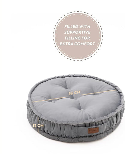 Round Floor Cushion, Floor Pillow Thick Floor Seating, Comfortable Supportive, Quilted Soft Booster Seat Pad for Yoga Meditation, Yoga Cushion, 56 cm 22 inch, Ibiza, Light Grey