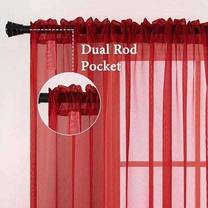 MIULEE 2 Panels Red Solid Color Sheer Christmas Window Curtains Elegant Window Voile Panels/Drapes/Treatment for Bedroom Living Room (54X72 Inches)