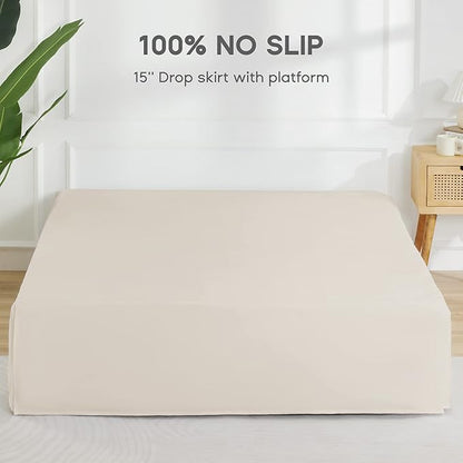SONIVE Full Bed Skirt,15" Drop Pleated Dust Ruffle,Classic Tailored Easy Fit Brushed Microfiber Skirts Hotel Quality Shrinkage & Fade Resistant Beige