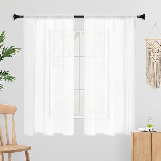 White Sheer Curtains 84 Inches Long 2 Panels, Rod Pocket Short Curtain for Kitchen, Bedroom, Cafe Window(White 38" W x 84" L)
