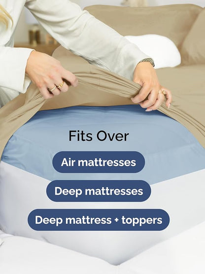 Extra Deep Cal King Fitted Sheet - Hotel Luxury Single Fitted Sheet Only - Easily Fits 18 inch to 24 inch Mattress - Ultra Soft, Wrinkle & Fade Free w/Extra Deep Pockets - Breathable & Comfy - Beige