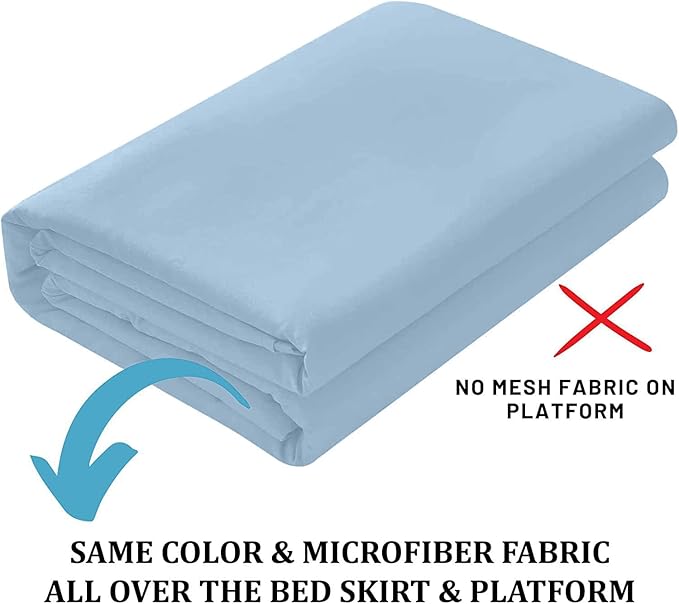 SKY BEDDINGS - Full Size Ruffled Bed Skirt with Split Corners - 14 Inch Drop Dust Ruffle Bed Skirt with Platform Three Sided Coverage - 100% Microfiber, Light Blue