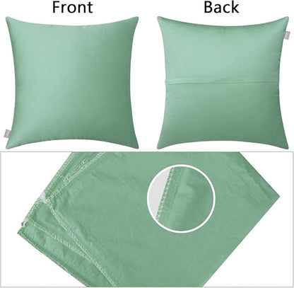 Thmyo 4-Pack 100% Cotton Comfortable Solid Decorative Throw Pillow Case, Square Cushion Cover Pillowcase Sublimation Blank Pillow Covers DIY Throw Pillowcase for Sofa(20x20 inch/ 50x50cm,Mist Green)