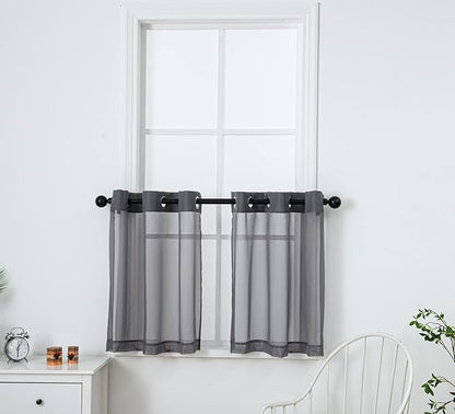 PI Dark Grey Sheer Tier Curtains 30 Inches Length with Grommet,Short Voile Half Window Curtain for Kitchen/Bathroom/Farmhouse/Basement 2 Panels(Dark Grey,W42XL30)
