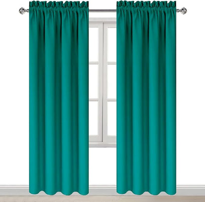 DWCN Blackout Curtains Room Darkening Thermal Insulated Bedroom Curtains Window Curtain Panels, 42 x 84 inches Long, Set of 2 Teal Rod Pocket Drapes