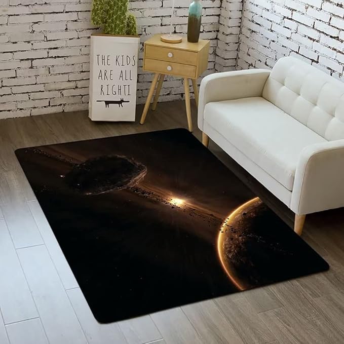 Outer Space Galaxy Area Rug for Boys Room 4x5 ft Soft Non-Slip Solar System 3D Planet Universe Rug for Kids Bedroom Living Room