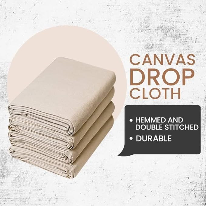 ZUPERIA Canvas Drop Cloth for Painting (Size 6'x9' Feet Pack of 4) Painters Drop Cloth for Painting, Furniture & Floor Protection All Purpose Thick Canvas tarp with Double Stitched Edges