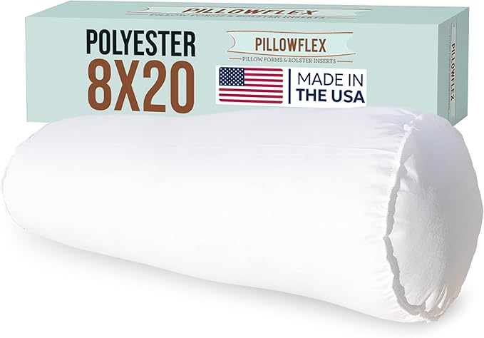 Pillowflex Bolster Pillow (8x20) - Round Roll Pillow Bolster Insert, Plush Polyester-Filled Insert for Decorative Shams, Odorless, Lint and Dust-Free Polyester Filling, No Lumps - (White)