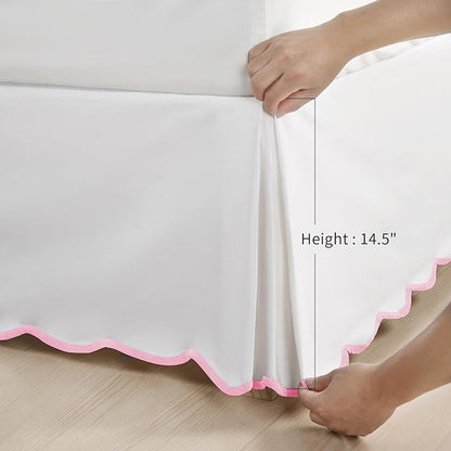 HIG Off-White Chic Twin XL Bed Skirt - Easy Fit Scallop Edge Pleated Bedskirts, 14 Inch Drop Anti-Slip Dust Ruffle, Thick Fabric for Enhanced Privacy, Pre-Washed for Long-Lasting Use(N60022)