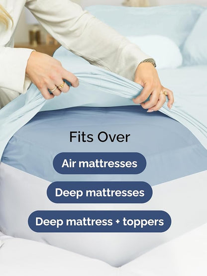Extra Deep King Fitted Sheet - Hotel Luxury Single Fitted Sheet Only - Easily Fits 18 inch to 24 inch Mattress - Ultra Soft, Wrinkle & Fade Free w/Extra Deep Pockets - Breathable & Comfy - Ice Blue