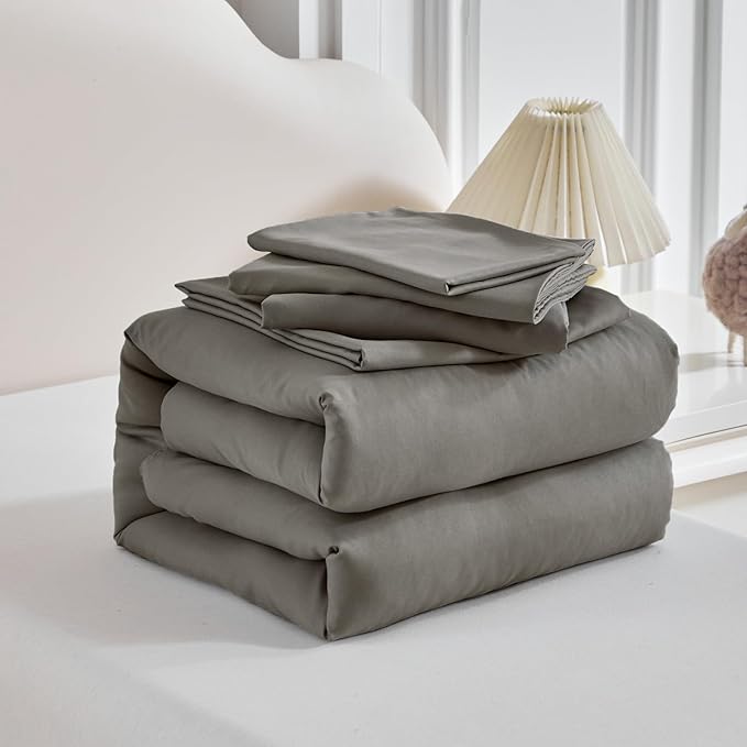 Toddler Bedding Set - 5 Piece Soft and Breathable Toddler Bed Set for Boys and Girls, Includes Quilted Comforter, Fitted Sheet, Flat Top Sheet, Standard Pillowcase and Toddler Pillowcase, Dark Gray