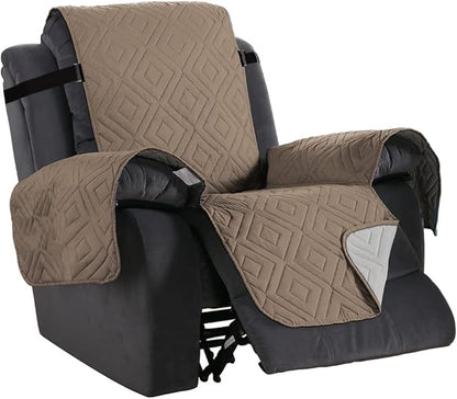 H.VERSAILTEX Reversible Quilted Recliner Covers Water Resistant Furniture Protector for Reclienr Chair with Elastic Straps for Pets Kids Sitting Width Up to 28"(Oversized Recliner, Taupe Brown/Beige)