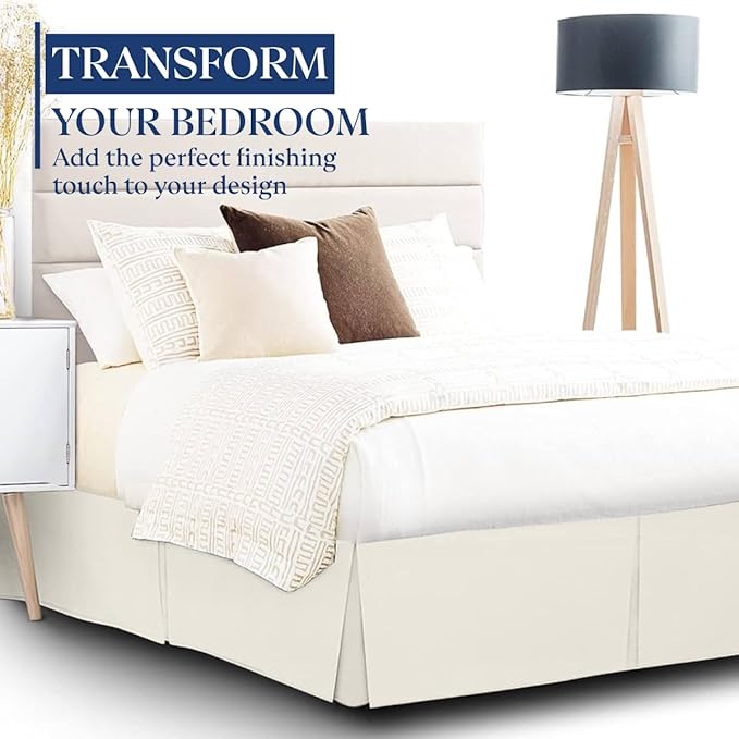 SKY BEDDINGS Luxury Pleated Full Bed Skirt with Split Corners - 16 Inch Tailored Drop - Pleated Dust Ruffle - Wrinkle-Free 100% Microfiber - Easy Fit, Soft & Durable - Ivory