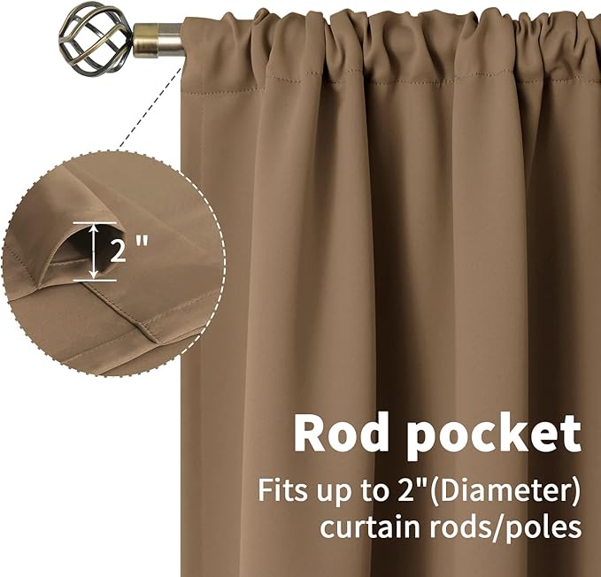 BGment Taupe Blackout Kitchen Curtains 36 Inches Length - Short Tan Thermal Insulated Drapes with Rod Pocket Room Darkening for Cafe Bathroom Windows, 42 x 36 Inch, 2 Panels