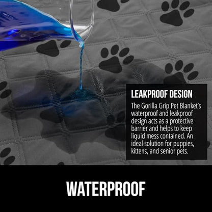 GORILLA GRIP Waterproof Bed Cover for Dogs, 82x82, Gripped Slip Resistant Backing, Leak Proof Washable Dog Blanket Covers Sofa, Couch, Sectional, Crate, Car, RV Seats, Pet Puppy Essentials, Gray Paw