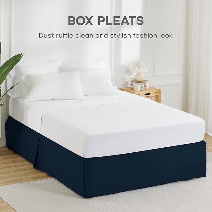 SONIVE Queen Bed Skirt,15" Drop Pleated Dust Ruffle,Classic Tailored Easy Fit Brushed Microfiber Skirts Hotel Quality Shrinkage & Fade Resistant Navy Blue