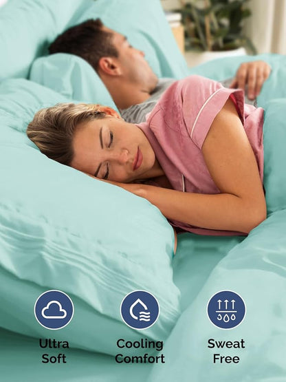 Extra Deep Twin Fitted Sheet - Hotel Luxury Single Fitted Sheet Only - Easily Fits 18 inch to 24 inch Mattress - Ultra Soft, Wrinkle & Fade Free w/Extra Deep Pockets - Breathable & Comfy - Spa Blue
