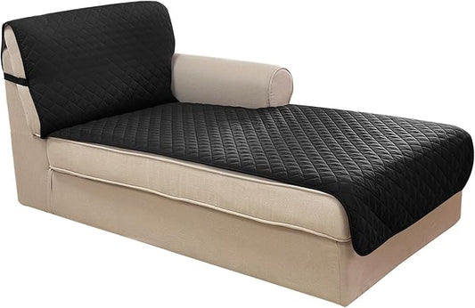 U-NICE HOME Sectional Couch Cover for Dogs Chaise Lounge Reversible Sofa Cover Furniture Protector Cover for Pets with Elastic Adjustable Strap (Chaise Lounge, Black/Grey)