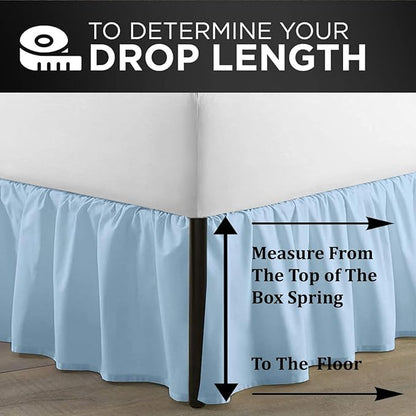 SKY BEDDINGS - King Size Ruffled Bed Skirt with Split Corners - 18 Inch Drop Dust Ruffle Bed Skirt with Platform Three Sided Coverage - 100% Microfiber, Light Blue