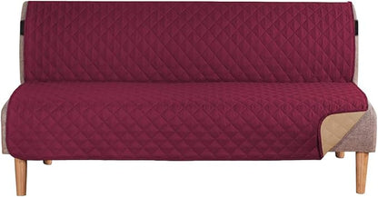 H.VERSAILTEX Reversible Futon Cover Water Repellent Armless Sofa Slipcover Washable Furniture Protector with Adjustable Elastic Strap Anti-Slip Futon Bed Cover for Dogs 70" Width Seat(Red/Tan)