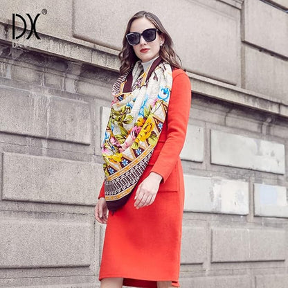 DANA XU 100% Merino Wool Pashmina Shawl for Women 96"x43", Oversized Cashmere Wrap with Tassels, Floral Travel Blanket Cape