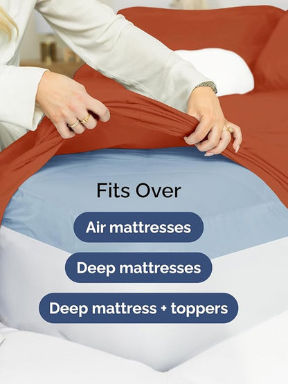 Extra Deep Twin XL Fitted Sheet - Hotel Luxury Single Fitted Sheet Only - Easily Fits 18 inch to 24 inch Mattress - Ultra Soft, Wrinkle Free with Extra Deep Pockets - Breathable & Comfy - Terracotta