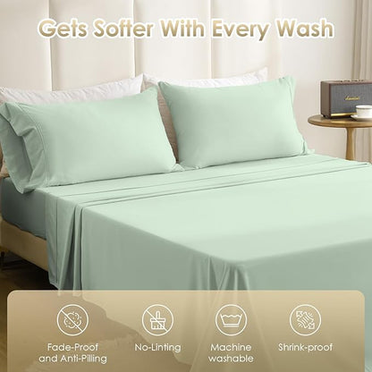 Holtel Luxury Twin Size Sheet Set - 3 Piece Soft Microfiber Sheets for Twin Size Bed, 16" Deep Pocket Easy Care Wrinkle Free Cooling Bedding Sheet and Pillowcase Set, Sage Green