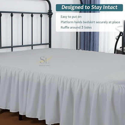 Shreem Linen Ruffled Bed Skirt with Split Corners, Gathered Style, 100% Microfiber, 24-Inch Drop, Dust Ruffle Bedskirt with Platform, Queen, Light Grey