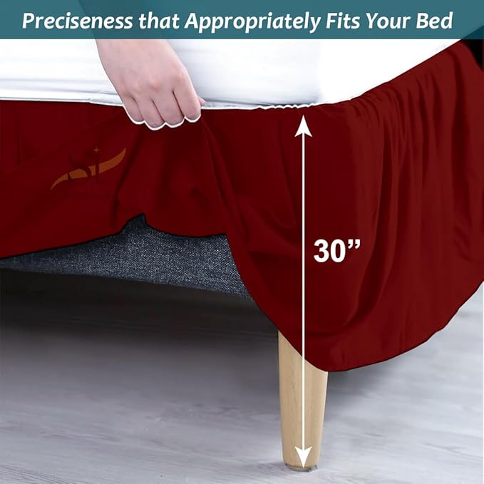Shreem Linen Ruffled Bed Skirt with Split Corners, Gathered Style, 100% Microfiber, 30-Inch Drop, Dust Ruffle Bedskirt with Platform, Queen, Burgundy