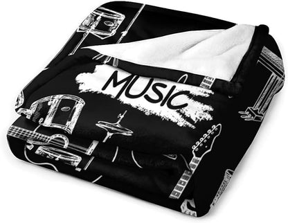 Music Blanket Drums Piano Guitar Black White Abstract Art Printed Soft Cozy Lightweight Throw Blanket for Kids Girls Boys Women Bedroom Living Room Dorm Chair Sofa Travel 50x60in