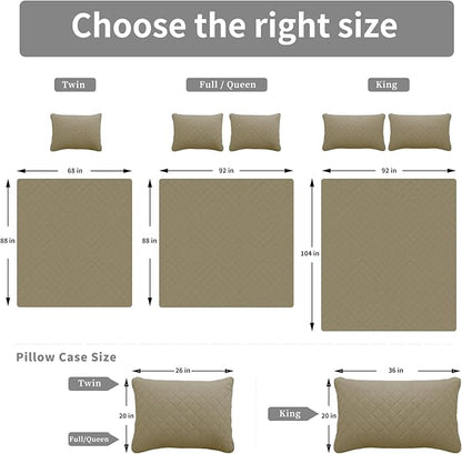 Easy-Going Full/Queen Size Reversible Quilt Set with 1 Quilt and 2 Pillow Shams, Soft Bed Quilt Cover, Water Resistant Lightweight Microfiber Bedspread, Stain Resistant, Beige/Beige