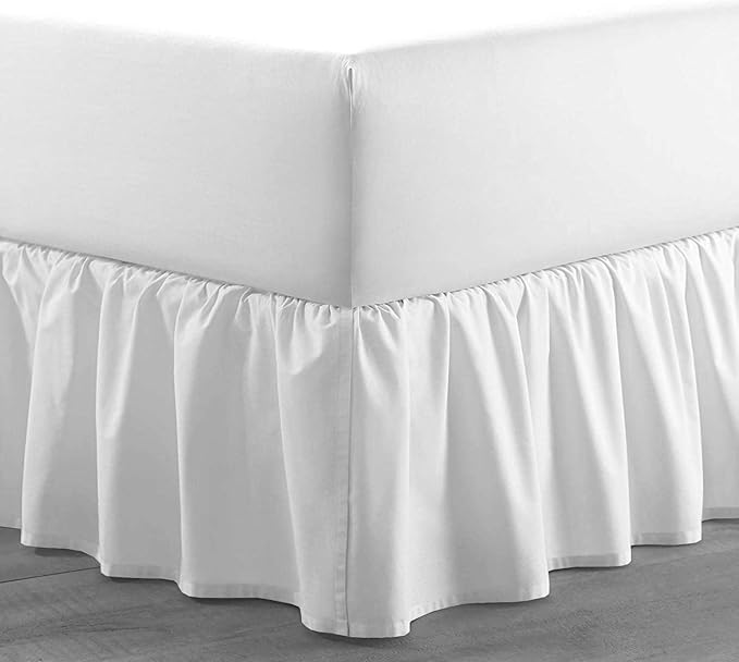 SlumberWell Twin Bed Skirt with Split Corners, Soft Microfiber, 24 Inch Drop, White Solid, Elegant Ruffled Design