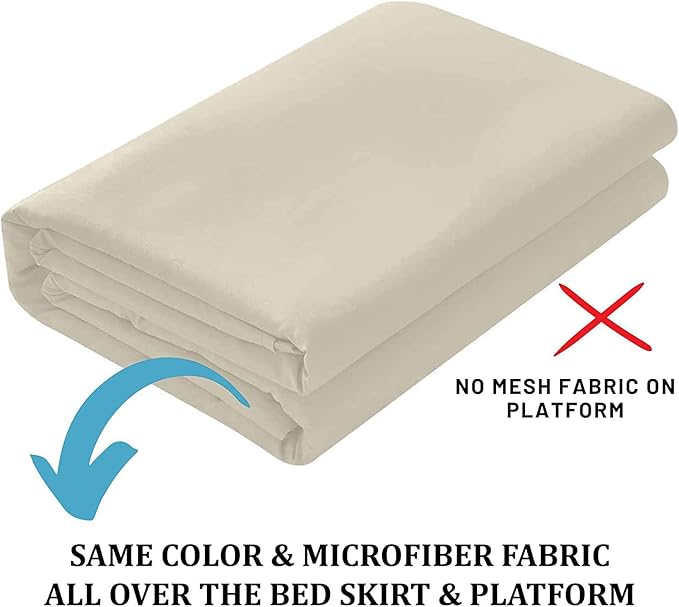 SKY BEDDINGS - King Size Ruffled Bed Skirt with Split Corners - 12 Inch Drop Dust Ruffle Bed Skirt with Platform Three Sided Coverage - 100% Microfiber, Ivory
