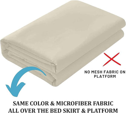 SKY BEDDINGS - King Size Ruffled Bed Skirt with Split Corners - 18 Inch Drop Dust Ruffle Bed Skirt with Platform Three Sided Coverage - 100% Microfiber, Ivory