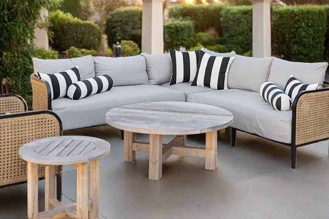 RSH DECOR: Square Throw Pillows Set of 2 | 17” x 17” | All-Weather Spun Fabric | Water and Fade-Resistant | Outdoor Accent Pillows for Patio Furniture | Black & White Stripe