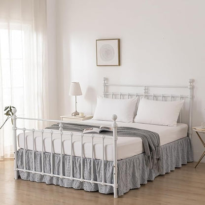 Bed Skirt King Size Ruffled Bed Skirt with Split Corners, 14 Inch Drop Dust Ruffle Bed Skirts with Platform, Boho Tufted Shabby Chic Full Size Bed Skirts, Light Grey