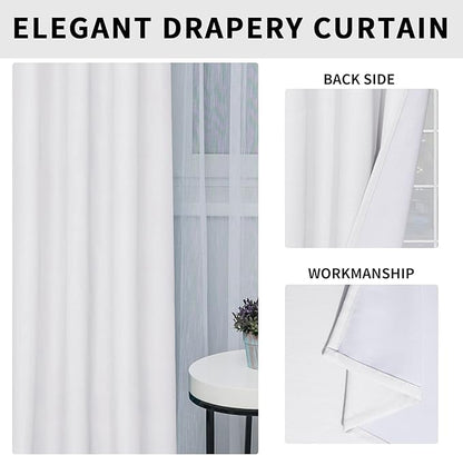 Easy-Going Linen Look 100% Blackout Curtain 52x84 Inch Window Curtain Drapes for Bedroom, Living Room Thermal Insulated Room Darkening (Set of 2 Panels, White)