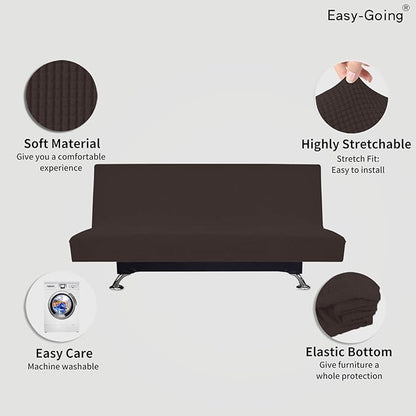 Easy-Going Stretch Futon Slipcover Armless Sofa Cover Furniture Protector Without Armrests Slipcover Soft with Elastic Bottom for Kids, Spandex Jacquard Fabric Small Checks(futon,Chocolate)