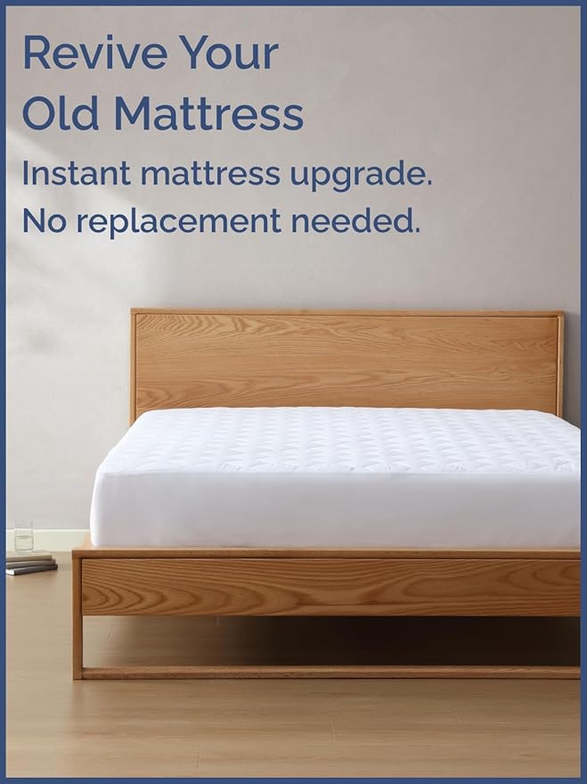 Quilted Fitted Mattress Pad King Size - Elastic Fitted Mattress Topper Protector & Cover - Breathable, Soft, Low Profile Top Cover with 8-16 Inch Deep Pockets - Easy-Fit and Machine Washable - White