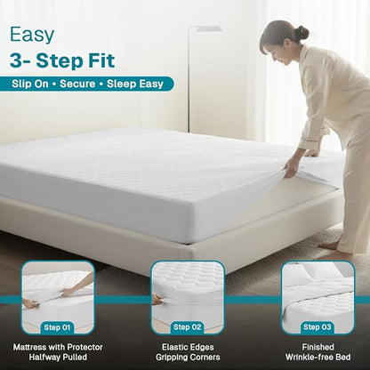 FABDREAMS Organic Quilted Mattress Protector Twin XL Size | Mattress Pad| Mattress Cover| Naturally Breathable | Noiseless| Fits up to 17" Deep Pockets| Temperature Regulating | White