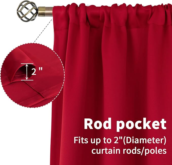 BGment Red Blackout Curtains 48 Inches Length for Bedroom - Short Thermal Insulated Drapes with Rod Pocket Room Darkening Christmas Decor for Kitchen Bathroom Window, 2 Panels, 42 x 48 Inch